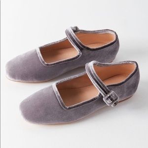UO Velvet Mary Jane Flat Grey